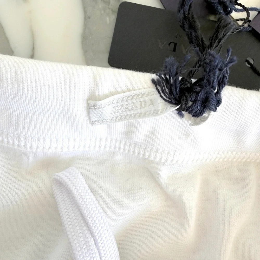 Prada Triangle white cotton drawstring briefs, SIZE 5 (Large)‎